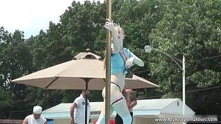 Sexy blond teen chick strips outdoor porn video